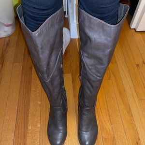 SOLD Pre-Owned Brown Faux Leather Boots Size 8 Below The Knee Riding Boot